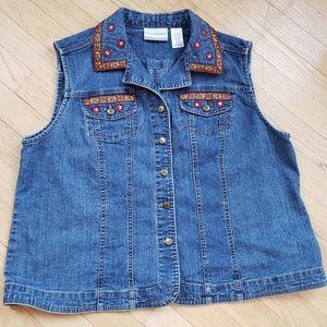 Alfred Dunner Women's Denim/Jean Vest With Embroidered & Beaded Accents Size 16P